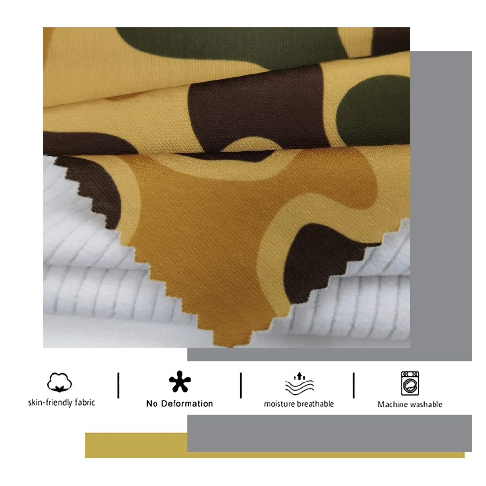 4 Way Stretch Camo Pk Polar Fleece Interlock Knit Fabric 92% Polyester 8% Spandex Stripe Camouflage Printed Brushed Knitted Polar Fleece Hunting Clothing Fabric